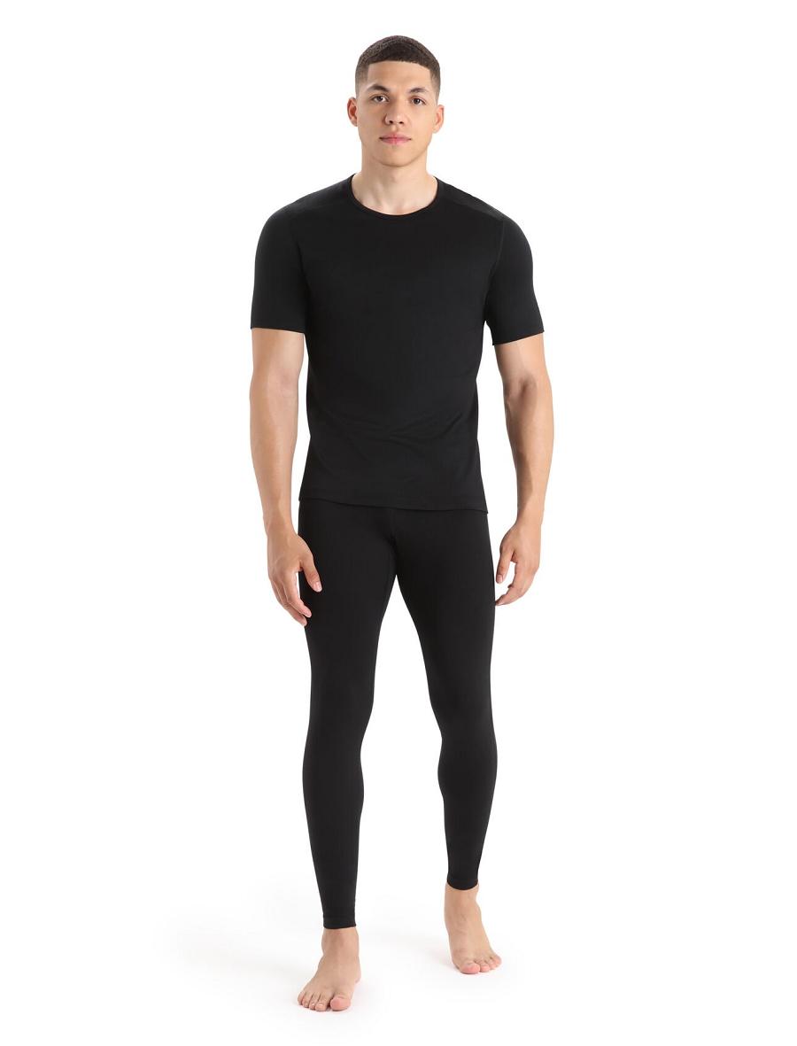 Men's Icebreaker Merino 200 Oasis Short Sleeve Crewe Thermal Top Base Layers Black | CA 1557LISH